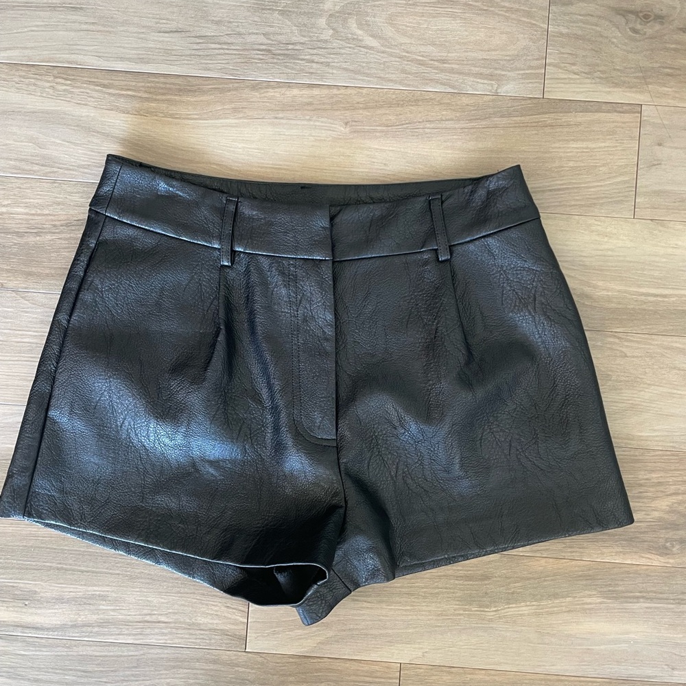 Line and Dot Black Leather Women's Shorts